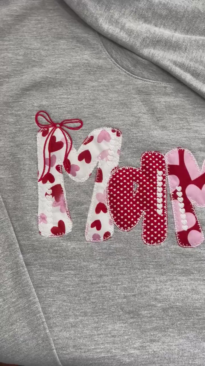 Custom Valentine Applique | Mama | Auntie | Nana | Mimi | Mama Valentine Coquette Bow | Personalized Name Sleeve