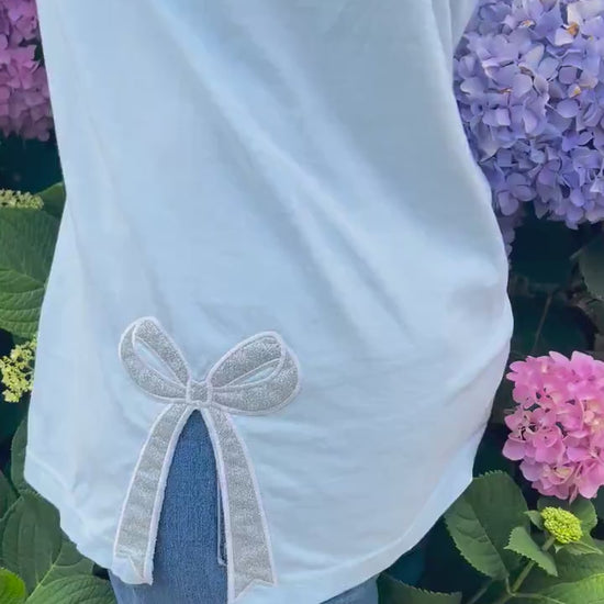 Embroidered Glitter Bow Tank Top: Comfort Colors Loose Fit Shirt