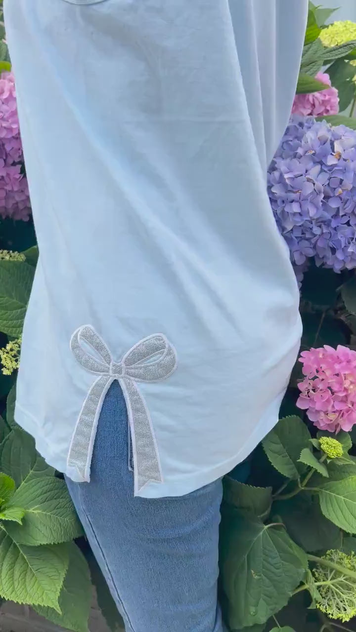 Embroidered Glitter Bow Tank Top: Comfort Colors Loose Fit Shirt