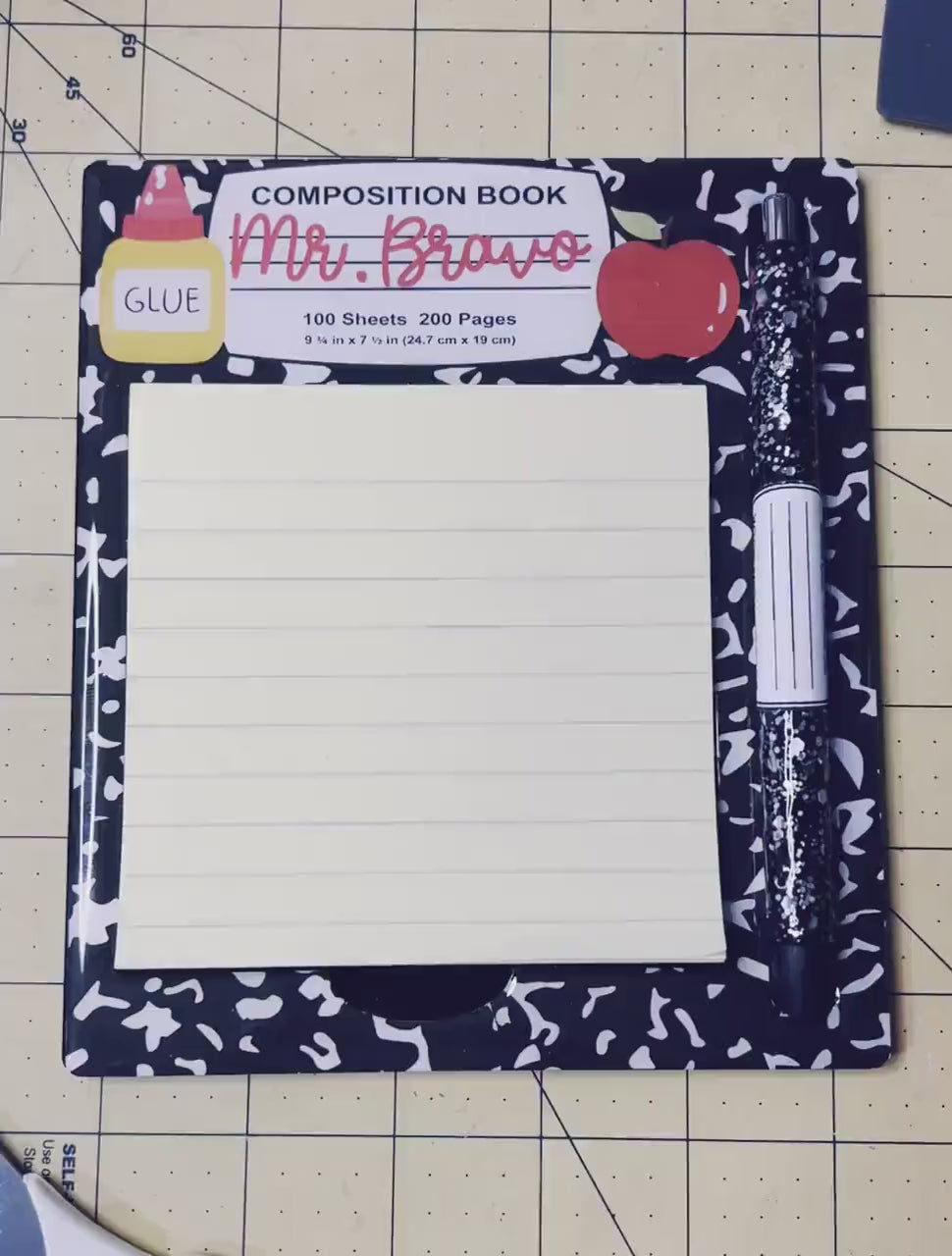 Personalized Composition Post It Note and Pen Holder | Teacher Gifts | Post It Note and Pen Holder | Classroom Supplies