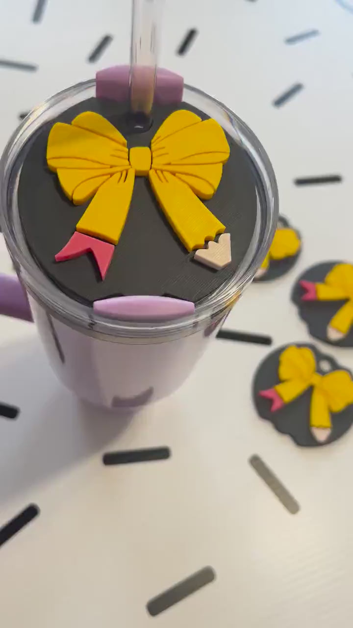 3D Printed Pencil Bow Straw Topper | Coquette Teacher Gift
