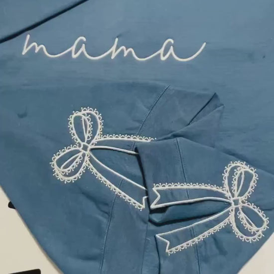 Embroidered Mama Sweatshirt: Classic Lace Side Bow Design
