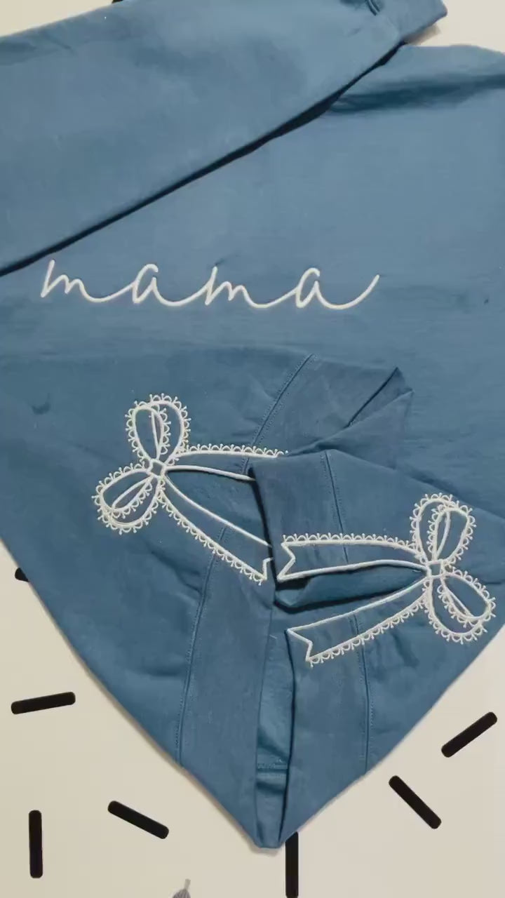 Embroidered Mama Sweatshirt: Classic Lace Side Bow Design