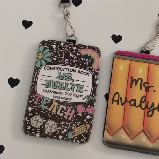 Personalized Faux Leather Teacher ID Card Holder with Lanyard