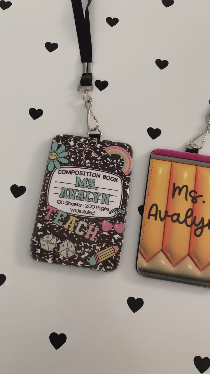 Personalized Faux Leather Teacher ID Card Holder with Lanyard