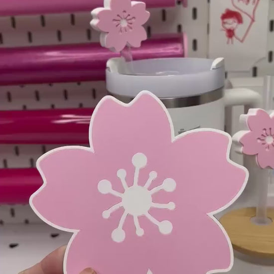 Cherry Blossom Straw Topper 3MF File | Sakura Straw Cap 8 and 10mm | Cherry Blossom Coaster STL | Spring Drink Accessories | 3D Print File