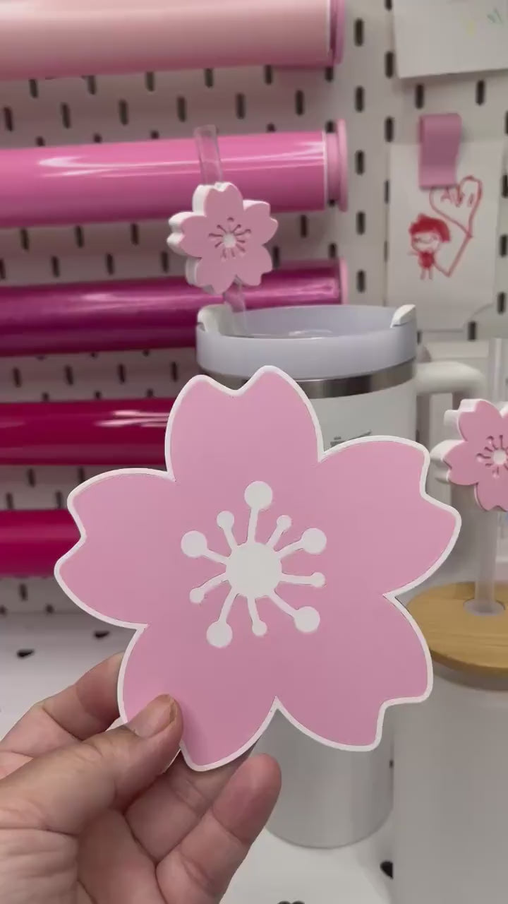 Cherry Blossom Straw Topper 3MF File | Sakura Straw Cap 8 and 10mm | Cherry Blossom Coaster STL | Spring Drink Accessories | 3D Print File
