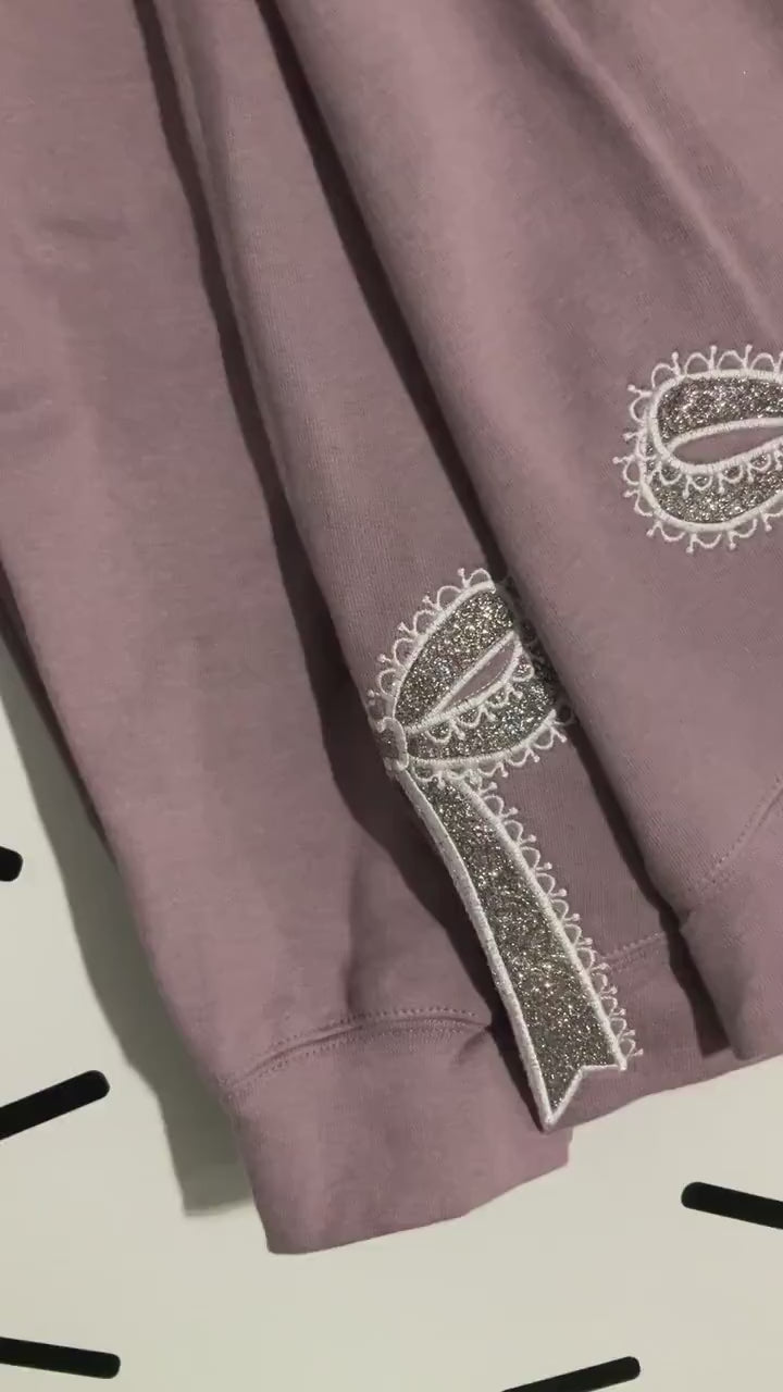 Embroidered Lace Glitter Bow Sweatshirt: Side Appliqué Design