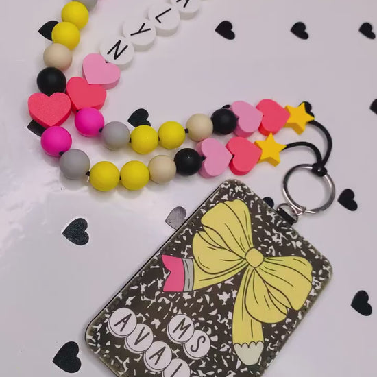 “Personalized pencil ID badge holder with lanyard”

“Teacher name tag with 2 slot design”

“Back-to-school gift for teachers and staff”