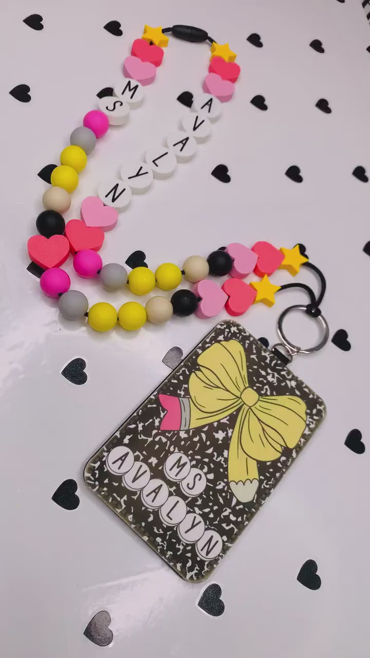 “Personalized pencil ID badge holder with lanyard”

“Teacher name tag with 2 slot design”

“Back-to-school gift for teachers and staff”