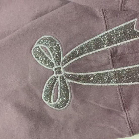 Embroidered Glitter Bow Sweatshirt: Side Appliqué Design