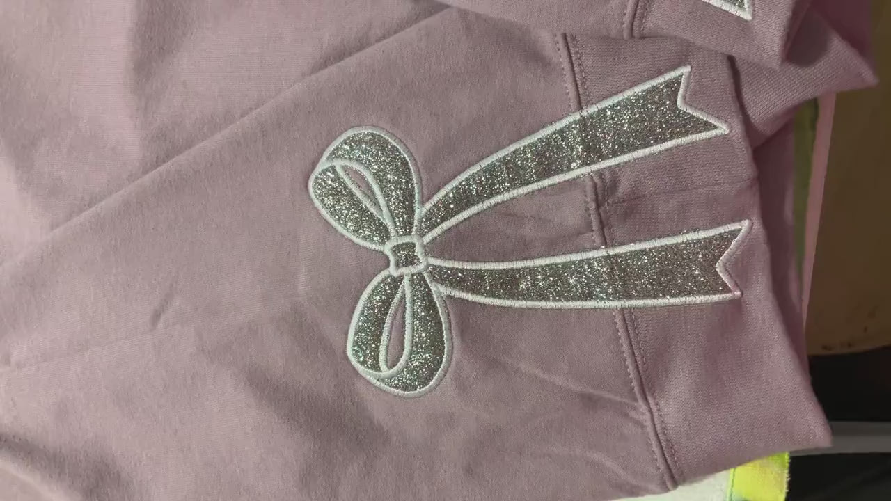 Embroidered Glitter Bow Sweatshirt: Side Appliqué Design